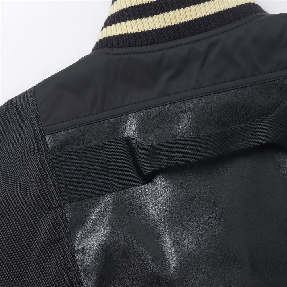 Wool nylon melton x nylon oxford x fake leather J022