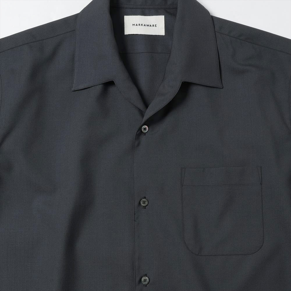 ITALIAN OPEN COLLAR S/S SHIRT ORGANIC WOOL 2/80 TROPICAL