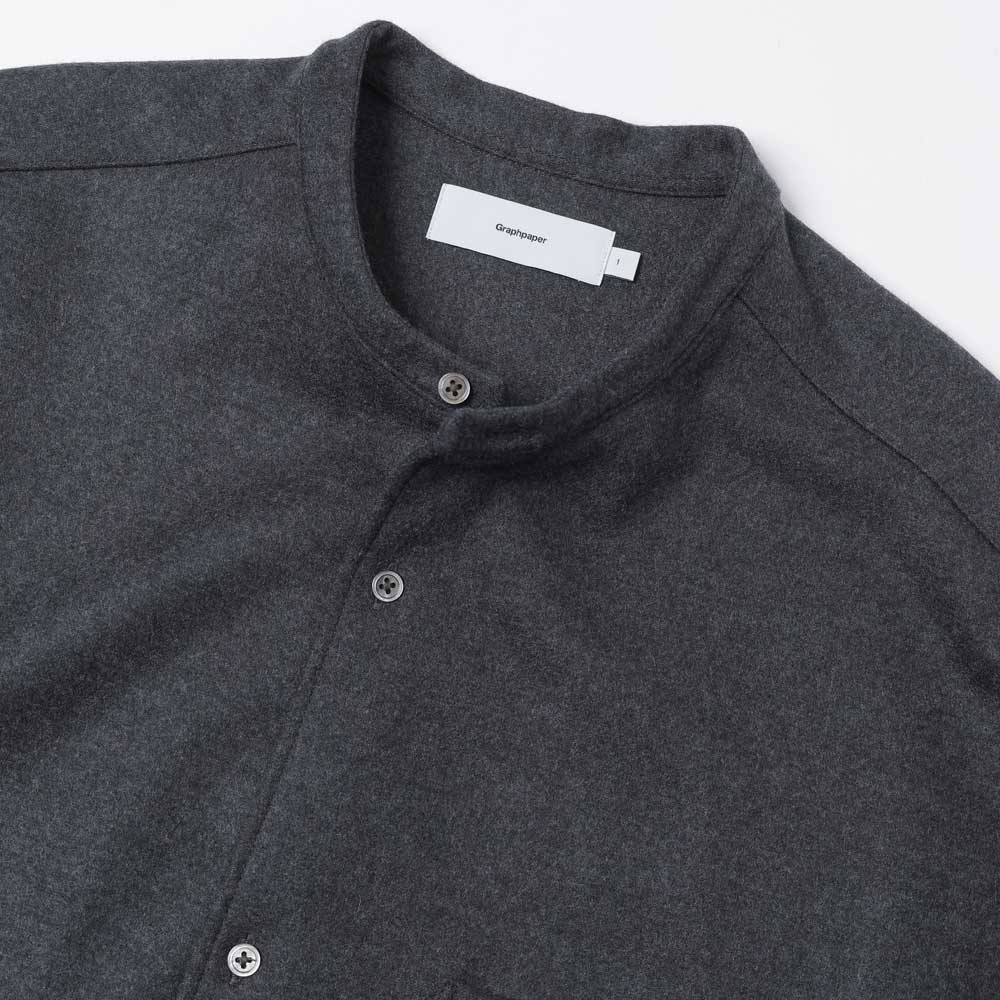 Wool Smooth Flannel Oversized Band Collar Shirt