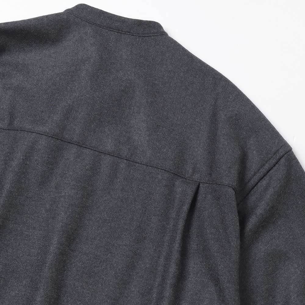 Wool Smooth Flannel Oversized Band Collar Shirt