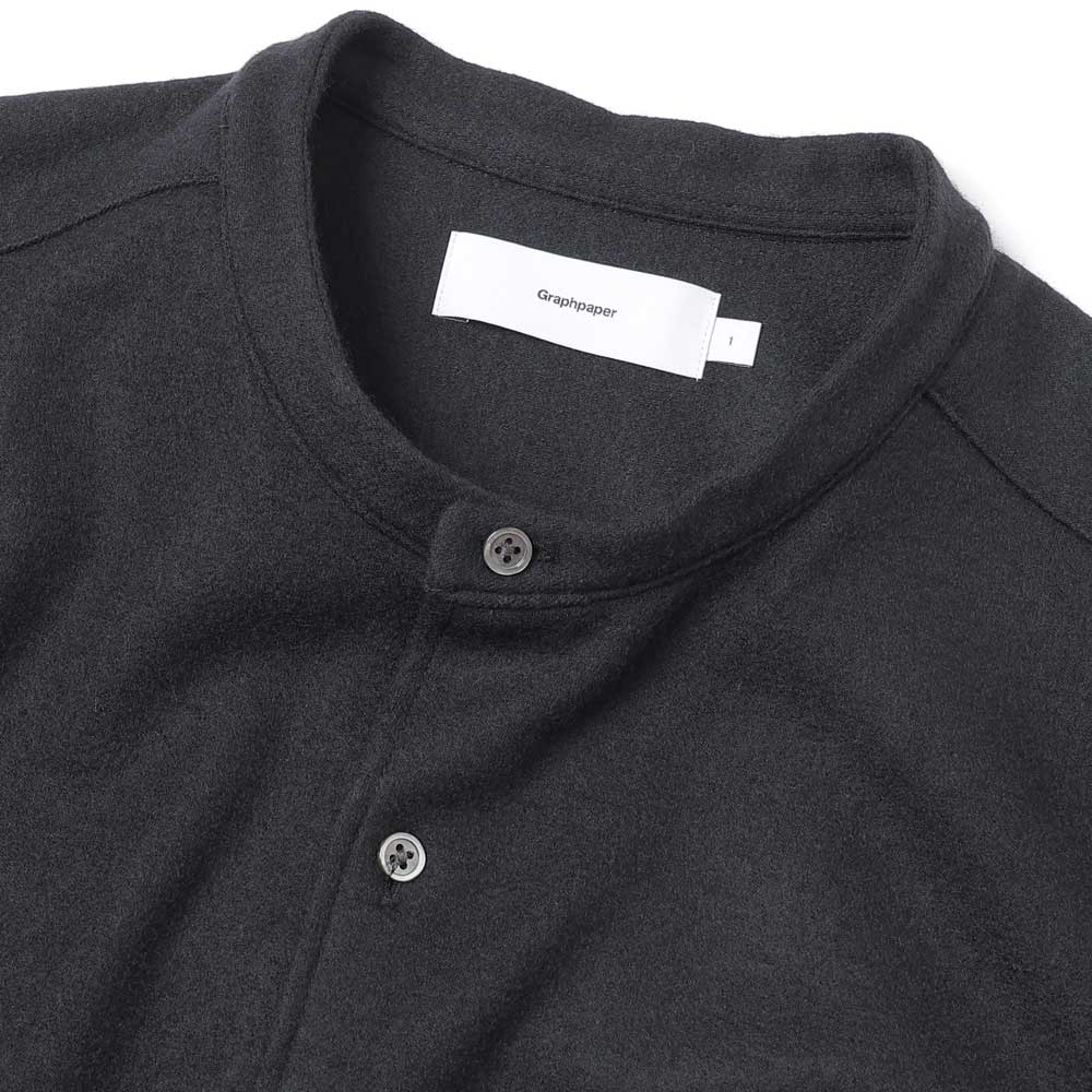 Wool Smooth Flannel Oversized Band Collar Shirt