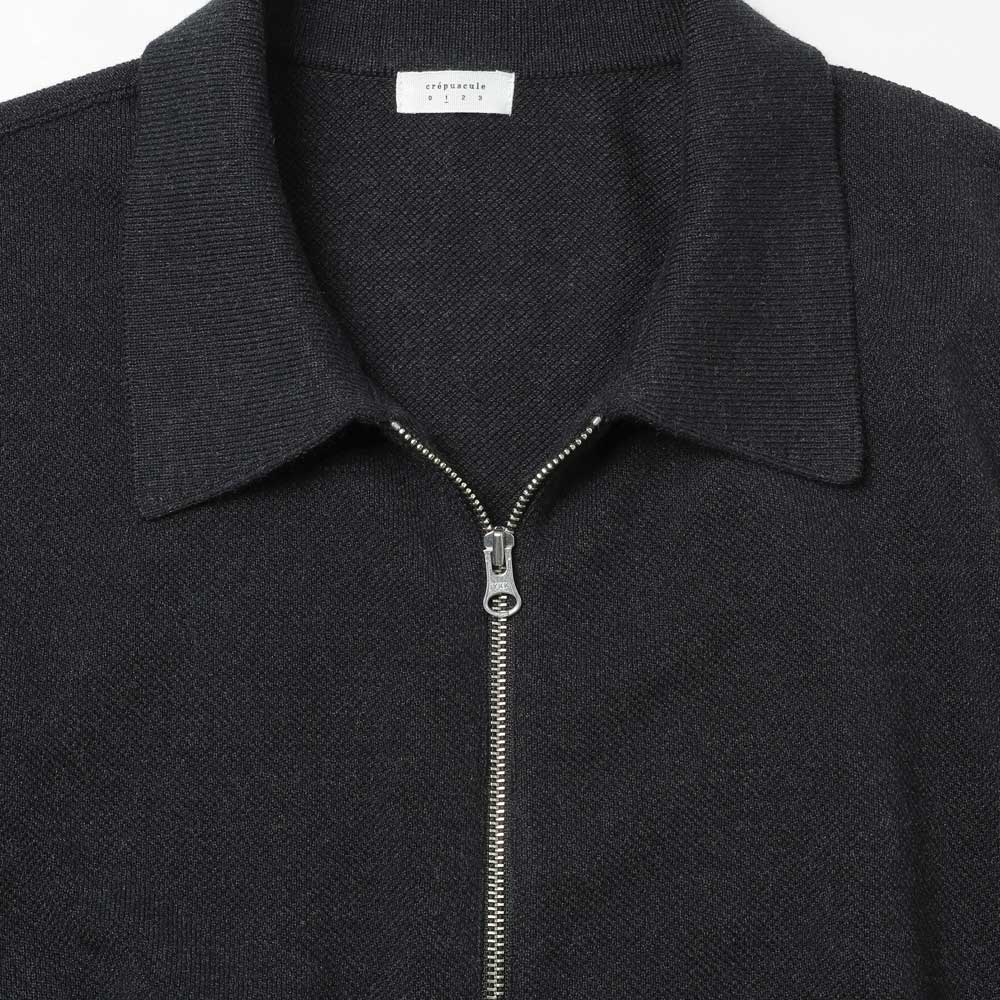 Cotton/Wool Moss Stitch Zip Blouson