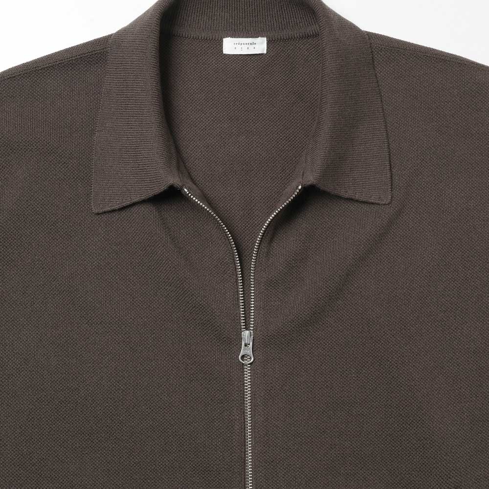 Cotton/Wool Moss Stitch Zip Blouson