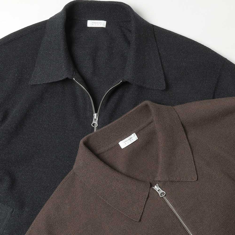 Cotton/Wool Moss Stitch Zip Blouson