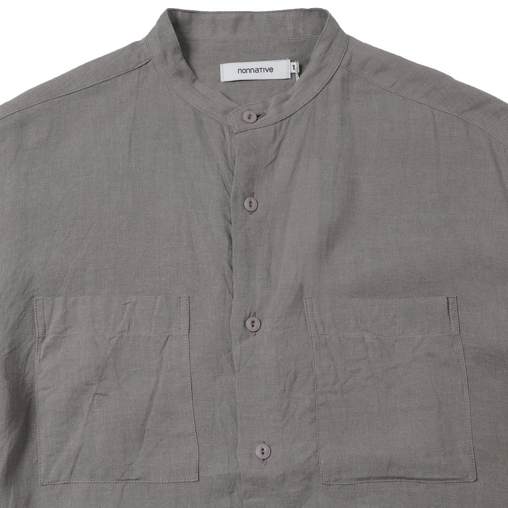 OFFICER STAND COLLAR L/S SHIRT LINEN CANVAS