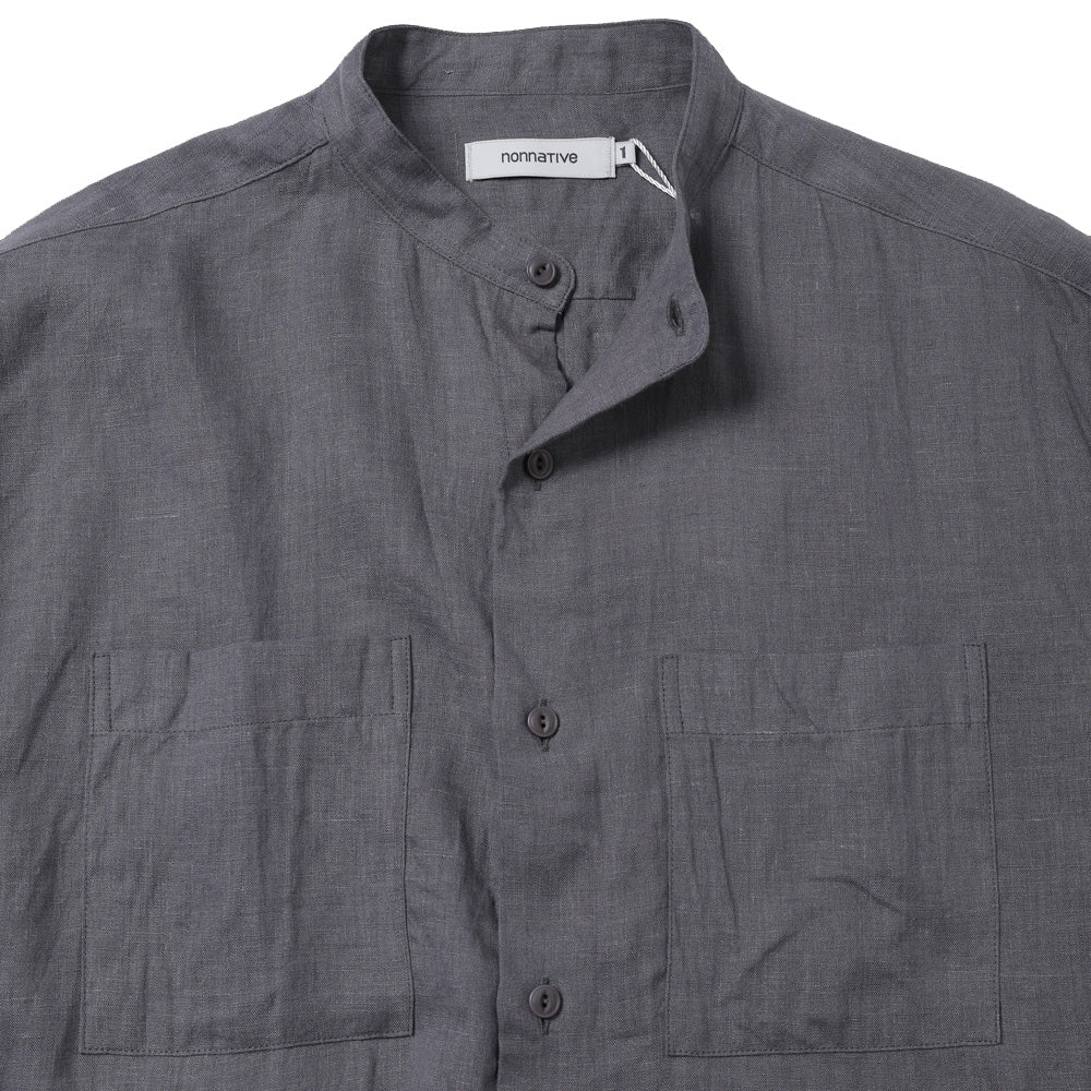 OFFICER STAND COLLAR L/S SHIRT LINEN CANVAS