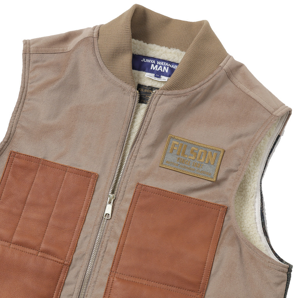 綿ドライオイル×レザー×ウールチェックツイード FILSON Wネーム V002