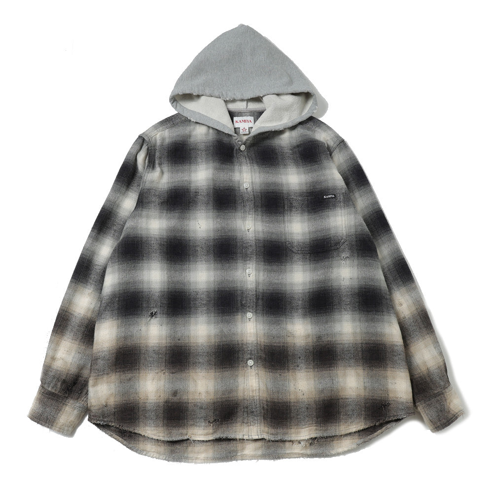 Distressed Hooded Check Shirts