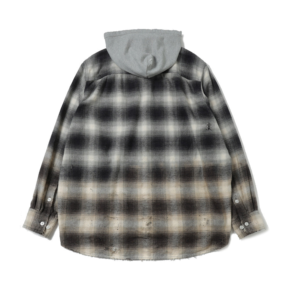 Distressed Hooded Check Shirts