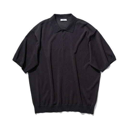 COTTON WASHI KNIT HALF SLEEVE POLO SWEATER