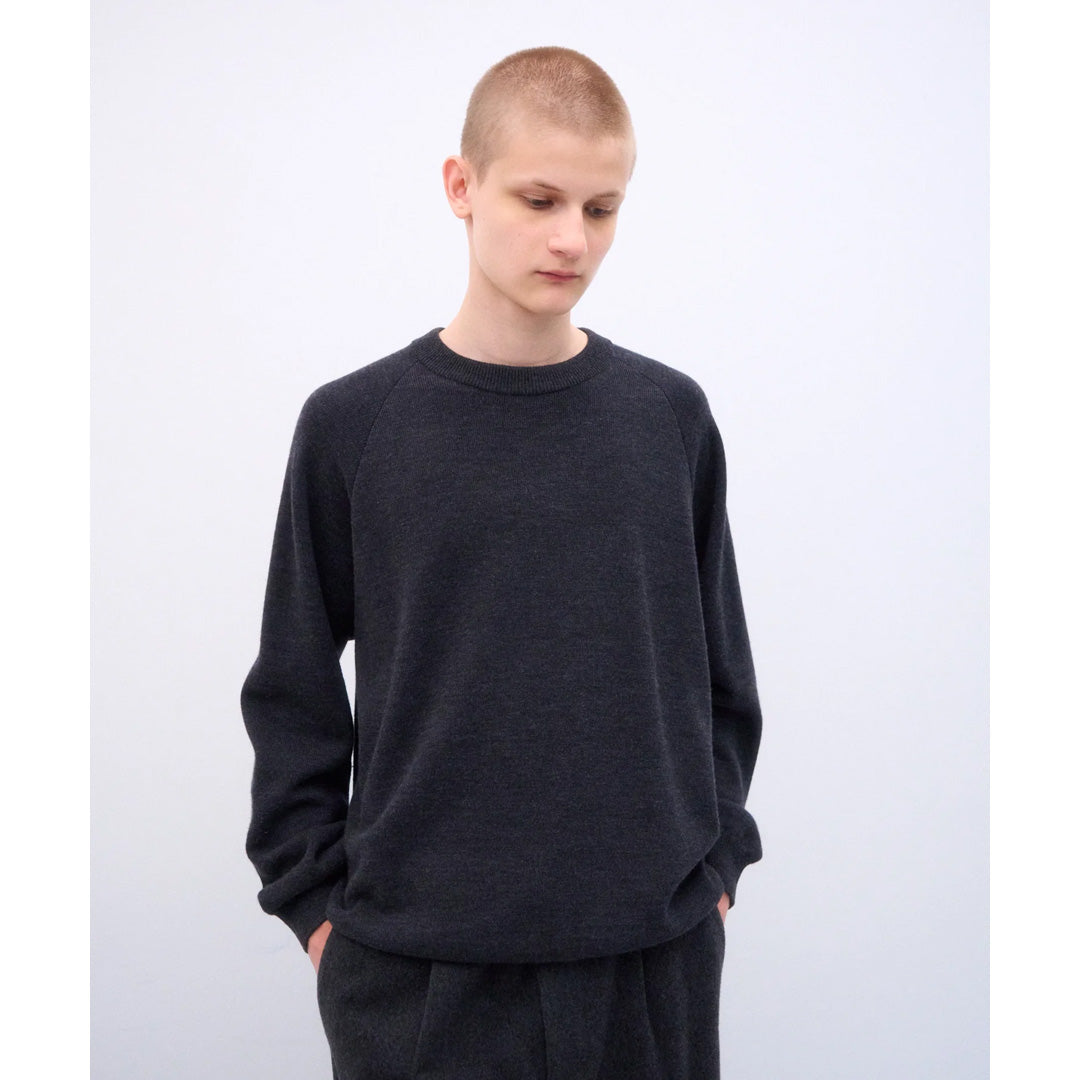 WOOL COTTON TERRY CREW-NECK SWEATER