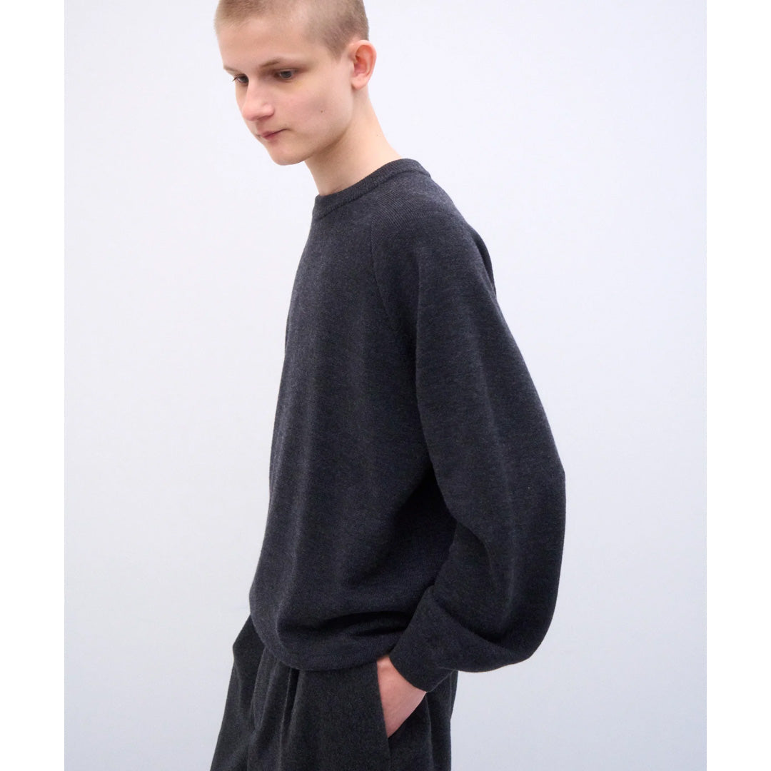 WOOL COTTON TERRY CREW-NECK SWEATER