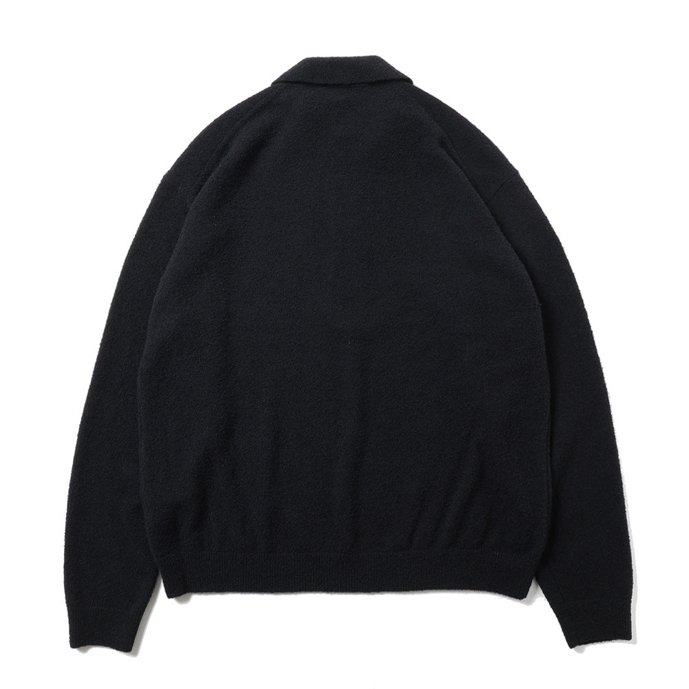 WOOL MINI BOUCLE ZIP UP POLO SWEATER