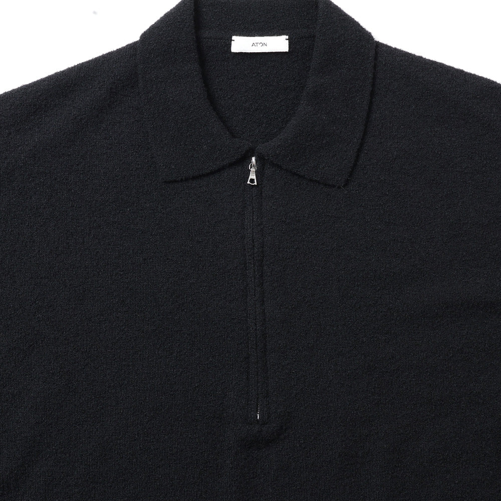 WOOL MINI BOUCLE ZIP UP POLO SWEATER