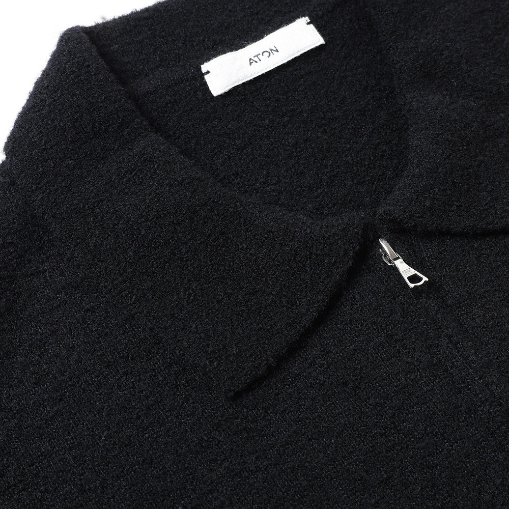 WOOL MINI BOUCLE ZIP UP POLO SWEATER