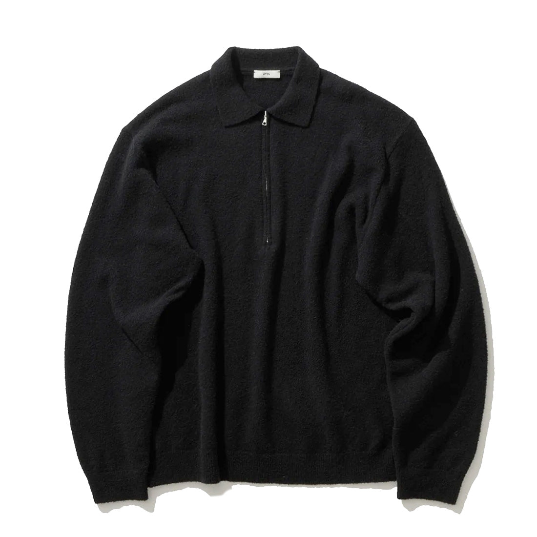WOOL MINI BOUCLE ZIP UP POLO SWEATER