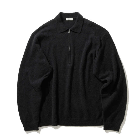 WOOL MINI BOUCLE ZIP UP POLO SWEATER