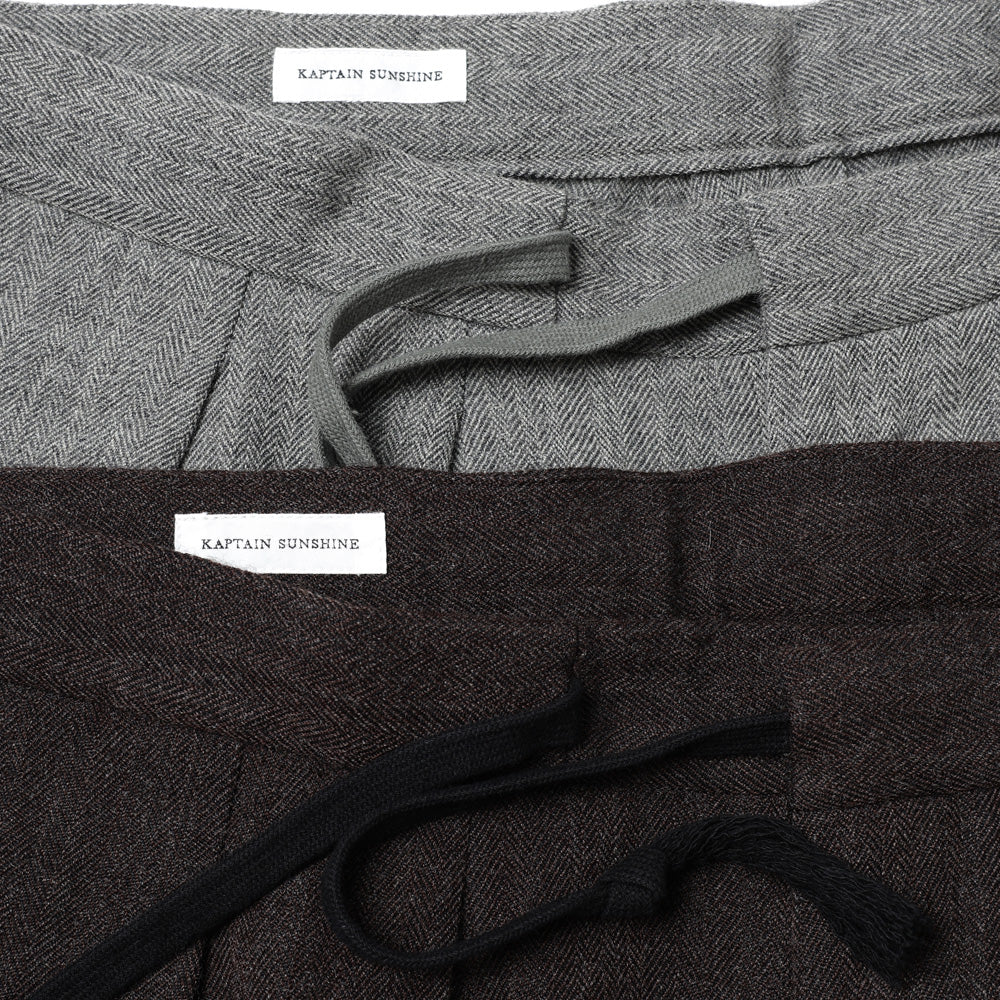 Wool Herringbone Easy Trousers