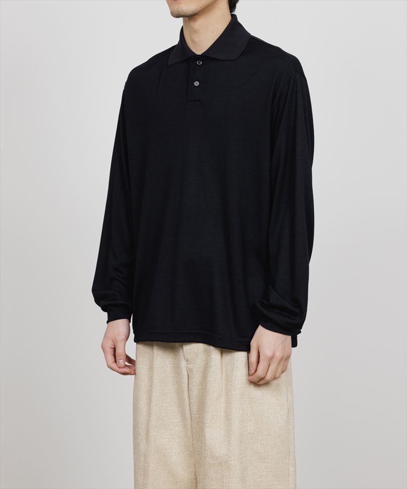 TWO BUTTON POLO L/S TEE WOOL SINGLE JERSEY WASHABLE