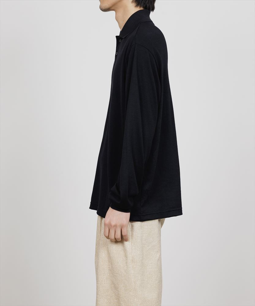 TWO BUTTON POLO L/S TEE WOOL SINGLE JERSEY WASHABLE