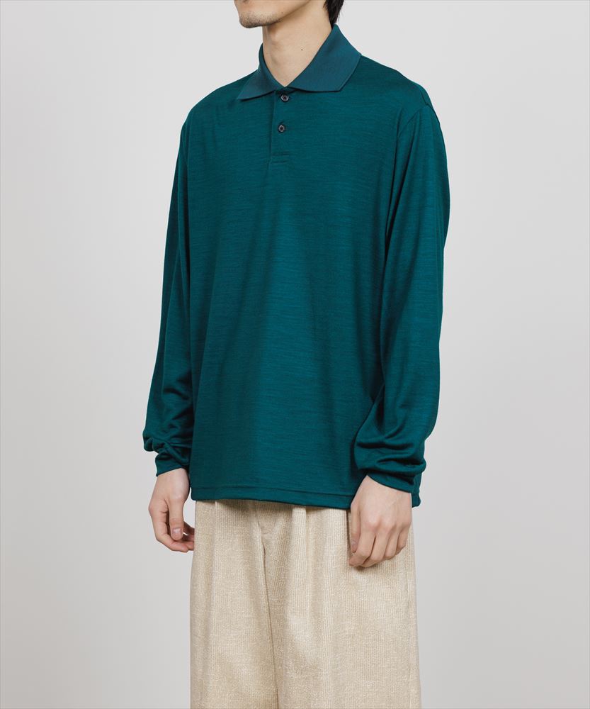 TWO BUTTON POLO L/S TEE WOOL SINGLE JERSEY WASHABLE