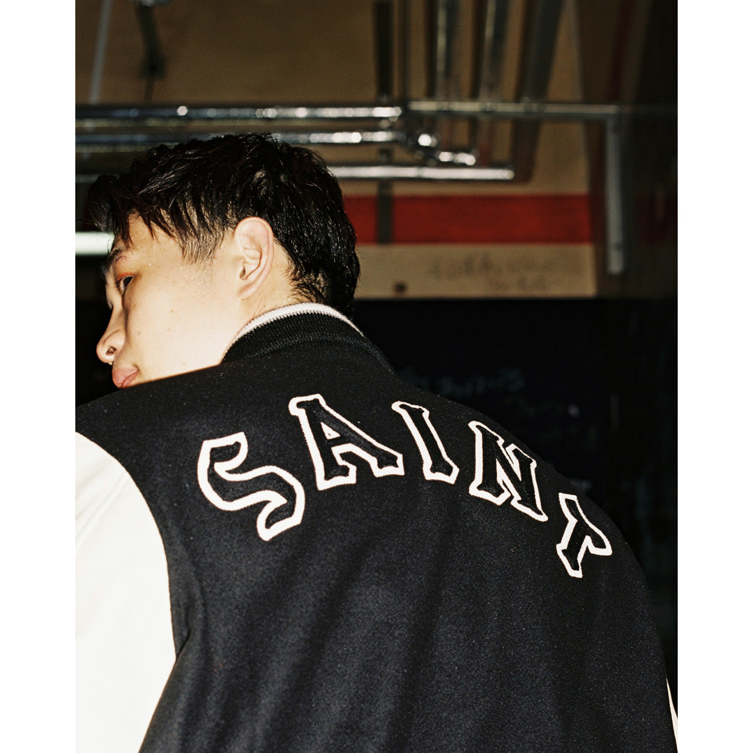 ©SAINT Mxxxxxx_Golden Bear Sportswear VARSITY JKT Sared Heart (BK/WHT)