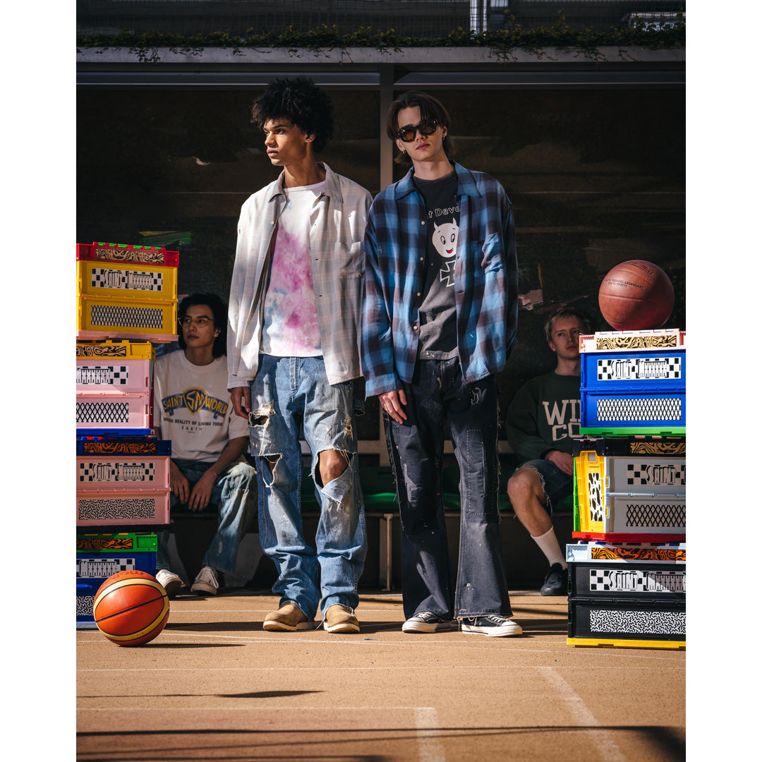 Saint Mxxxxxx (セントマイケル) RAYON SHIRT (CHECK) SKY BLUE SM-MK8