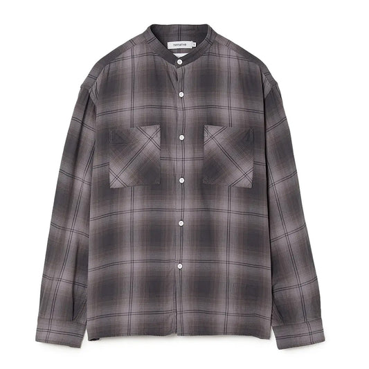 OFFICER STAND COLLAR L/S SHIRT COTTON TWILL OMBRE CHECK by Rafu