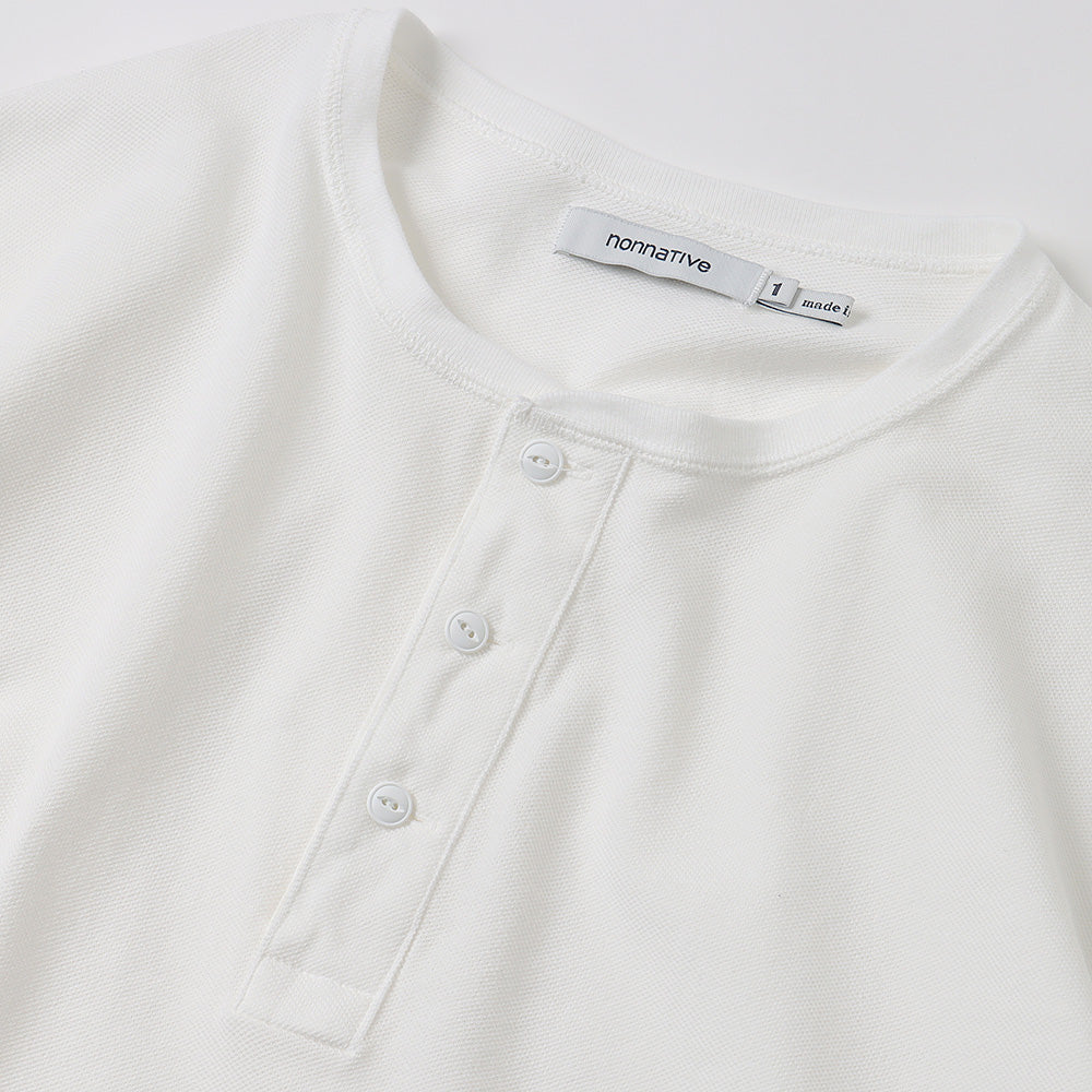 CLERK S/S HENLEY NECK TEE COTTON PIQUE OVERDYED