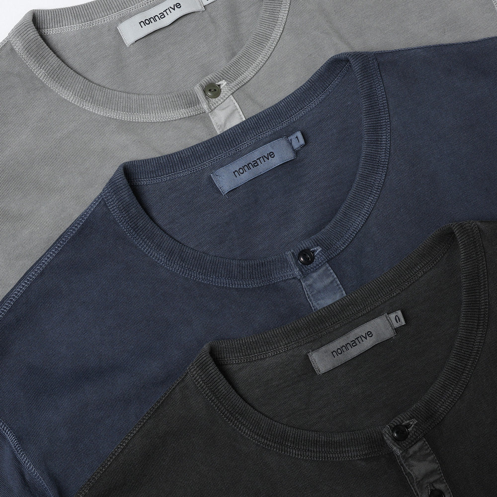 DWELLER S/S HENRY NECK TEE COTTON JERSEY PIGMENT DYE