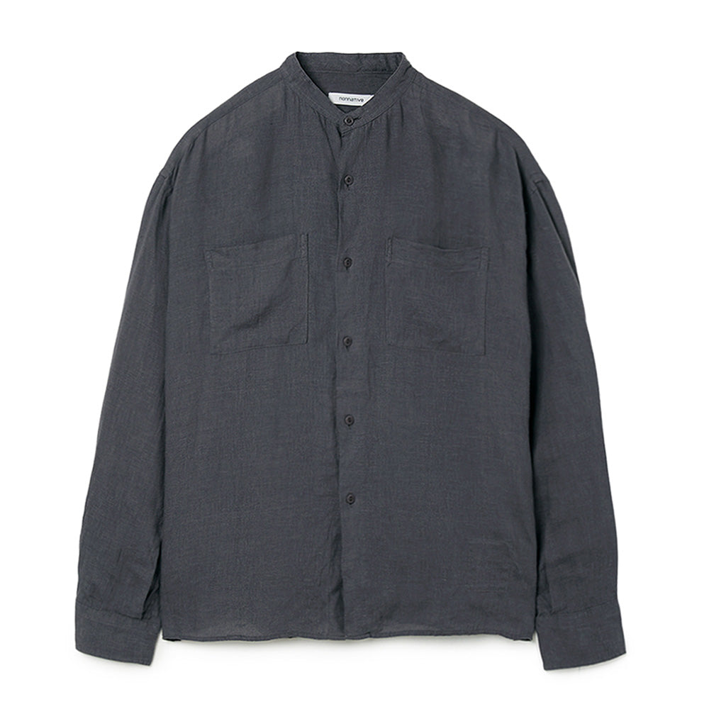 OFFICER STAND COLLAR L/S SHIRT LINEN CANVAS