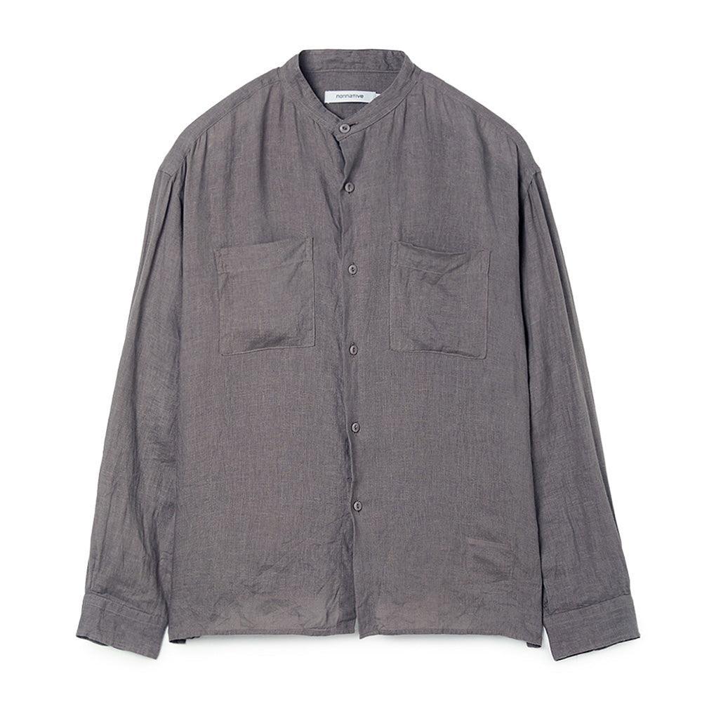 OFFICER STAND COLLAR L/S SHIRT LINEN CANVAS