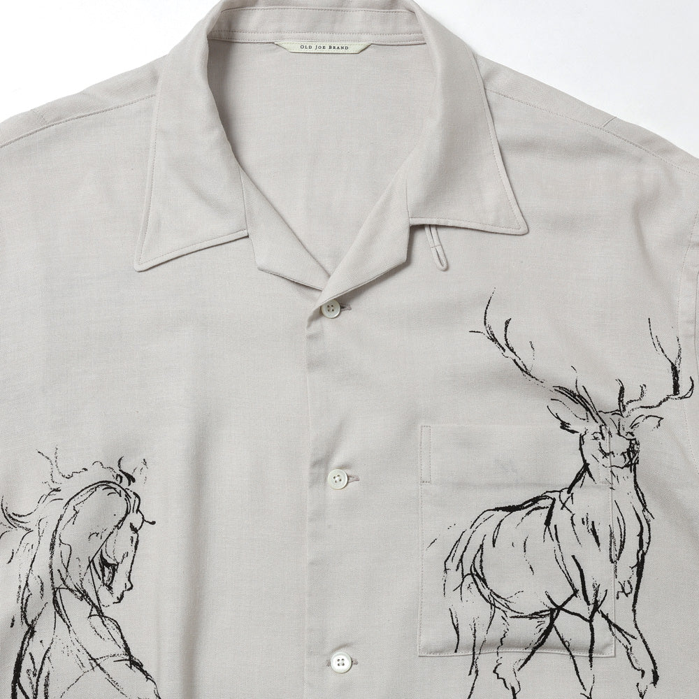 Original Print Open Collar Shirt (Animal Drawing) Long-Sleeve