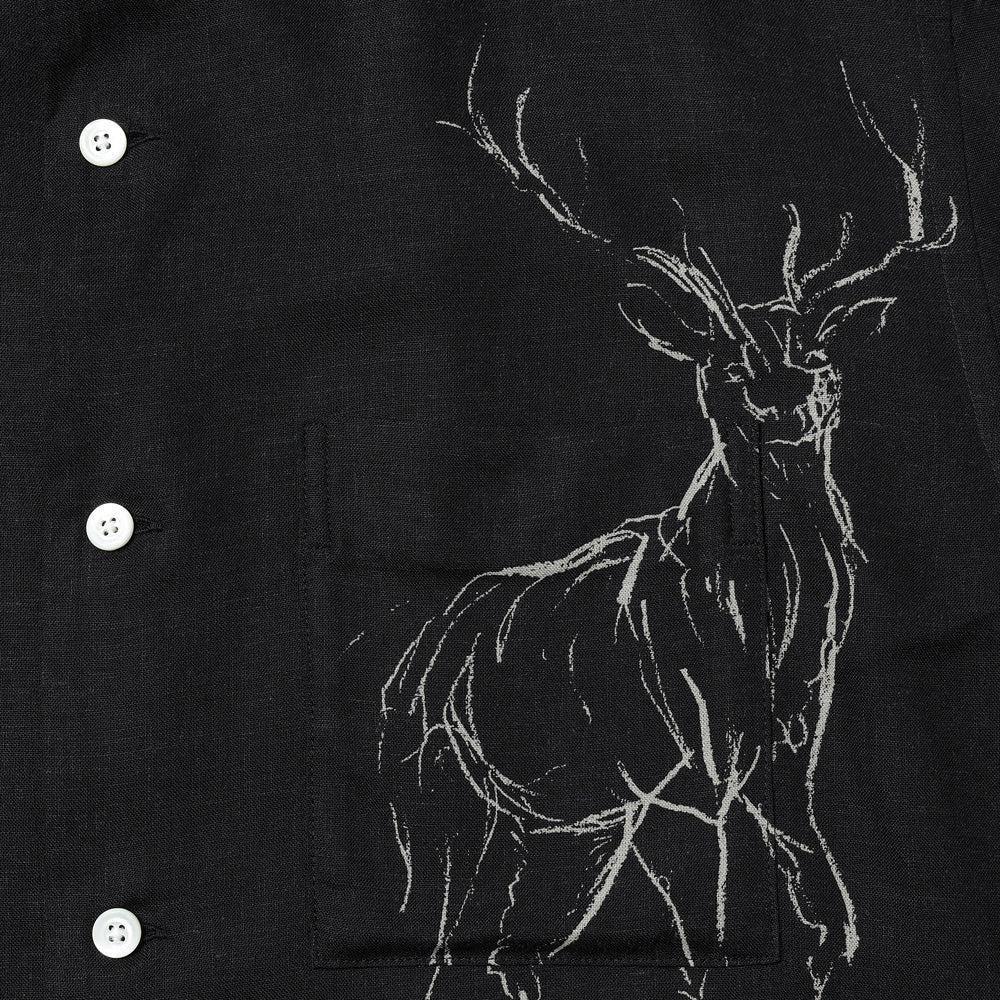Original Print Open Collar Shirt (Animal Drawing) Long-Sleeve