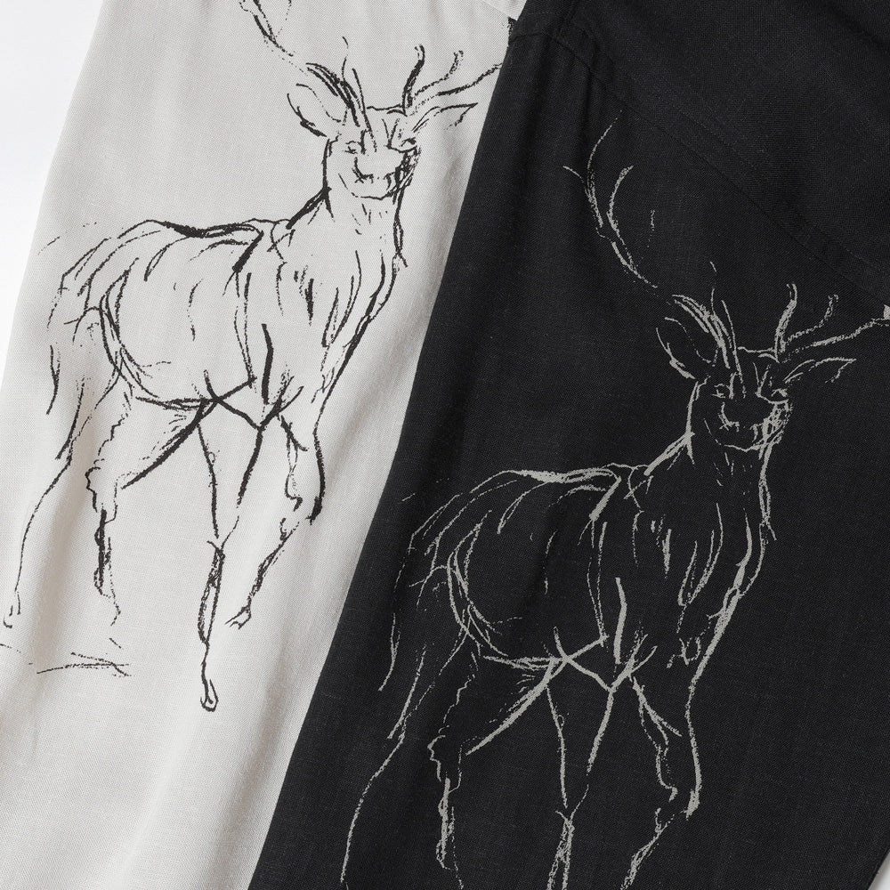 Original Print Open Collar Shirt (Animal Drawing) Long-Sleeve