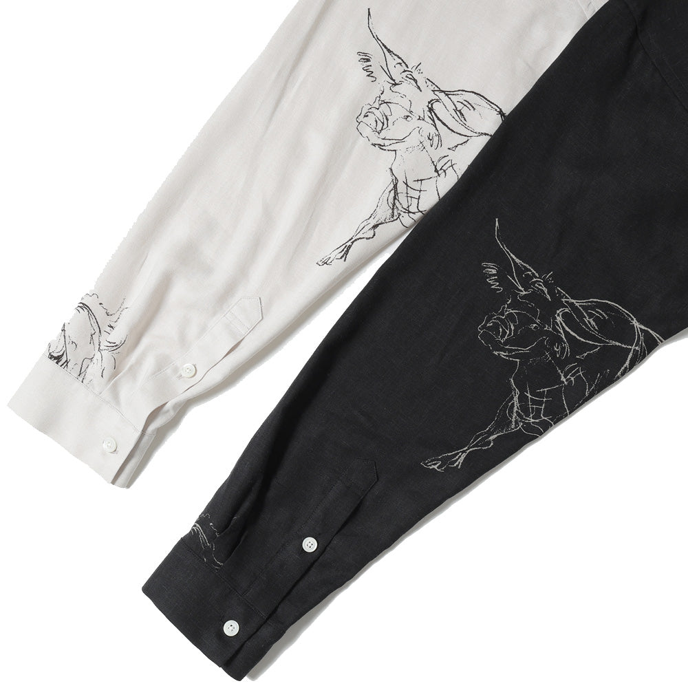 Original Print Open Collar Shirt (Animal Drawing) Long-Sleeve