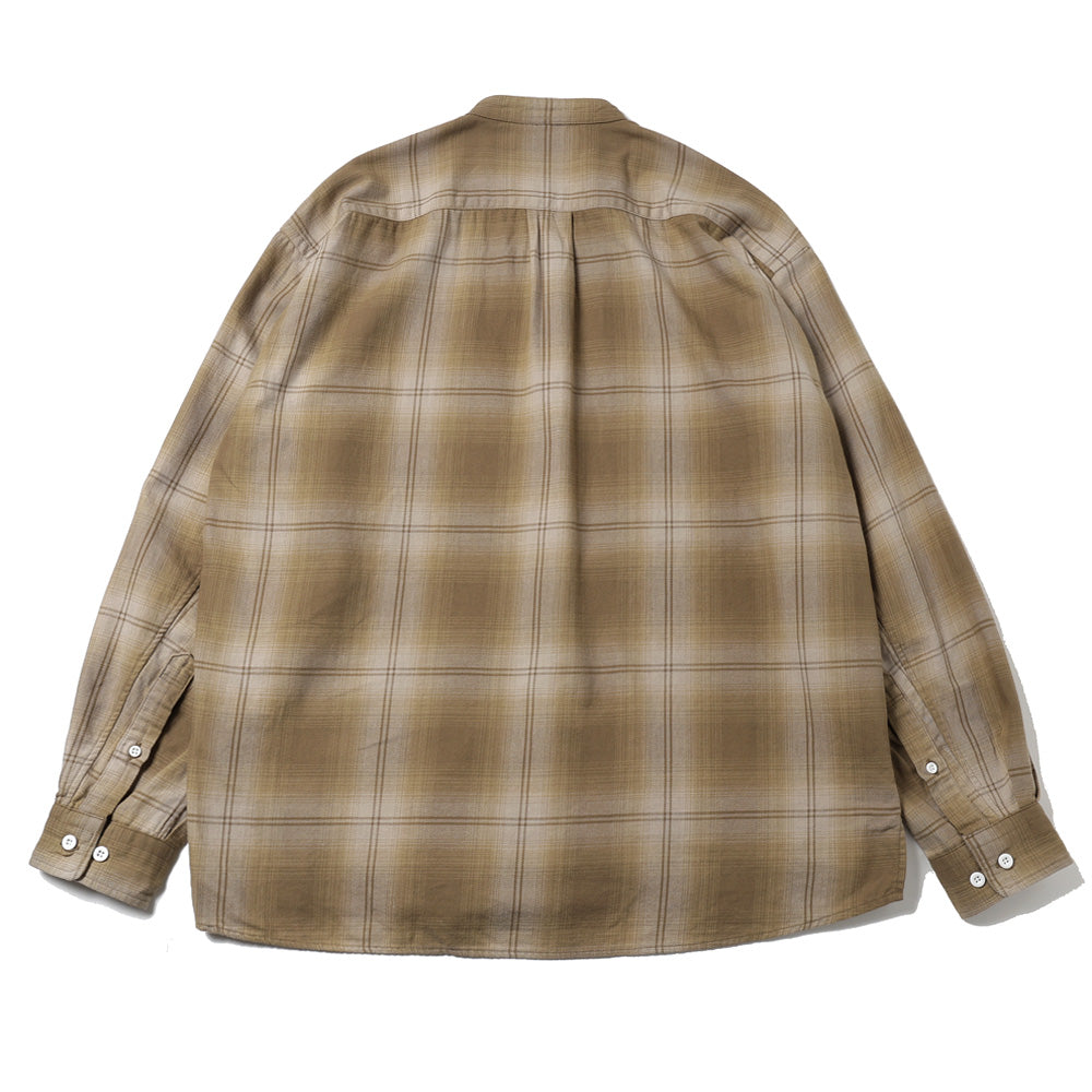 Officer Stand Collar Long Sleeve Shirt in Cotton Twill Ombre Check by Rafu 26ssmae