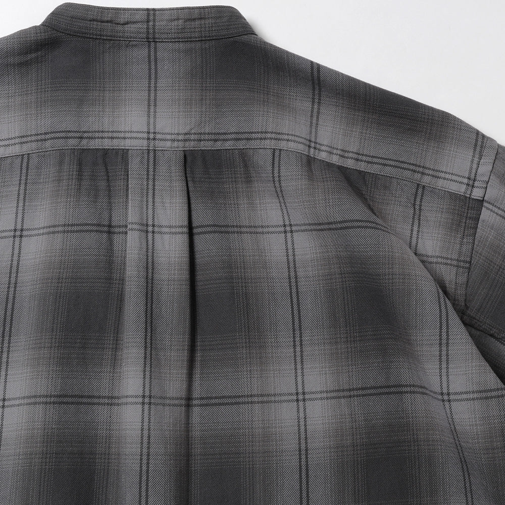 Officer Stand Collar Long Sleeve Shirt in Cotton Twill Ombre Check by Rafu 26ssmae
