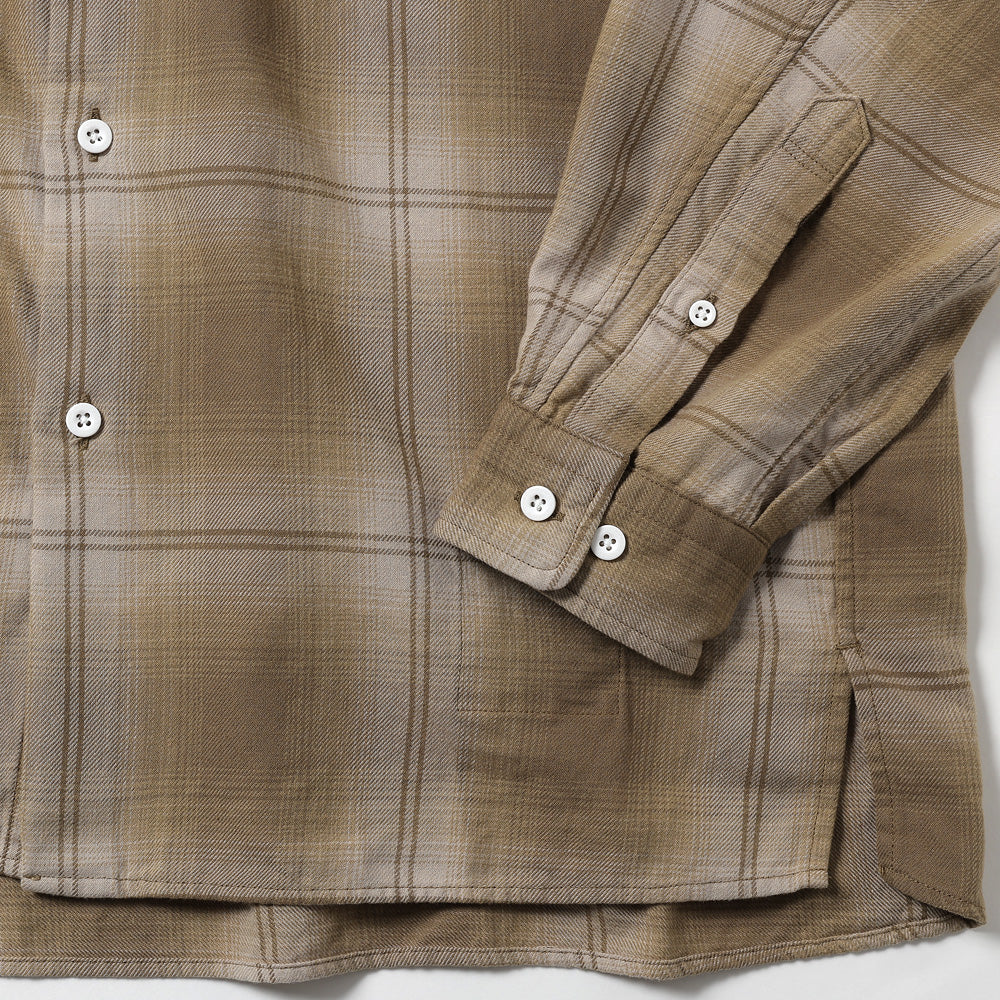 Officer Stand Collar Long Sleeve Shirt in Cotton Twill Ombre Check by Rafu 26ssmae