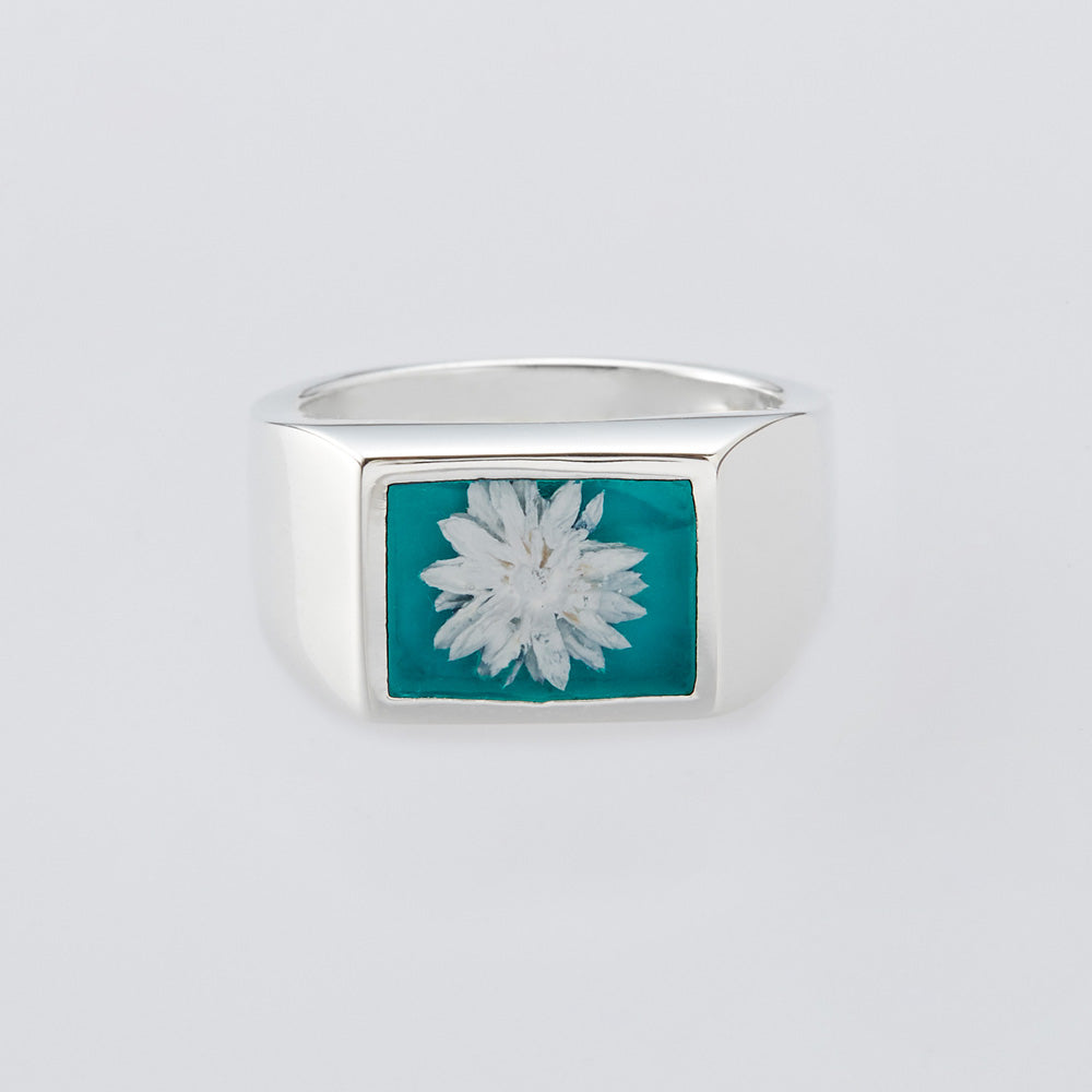 Signet with Teal Flower Ring