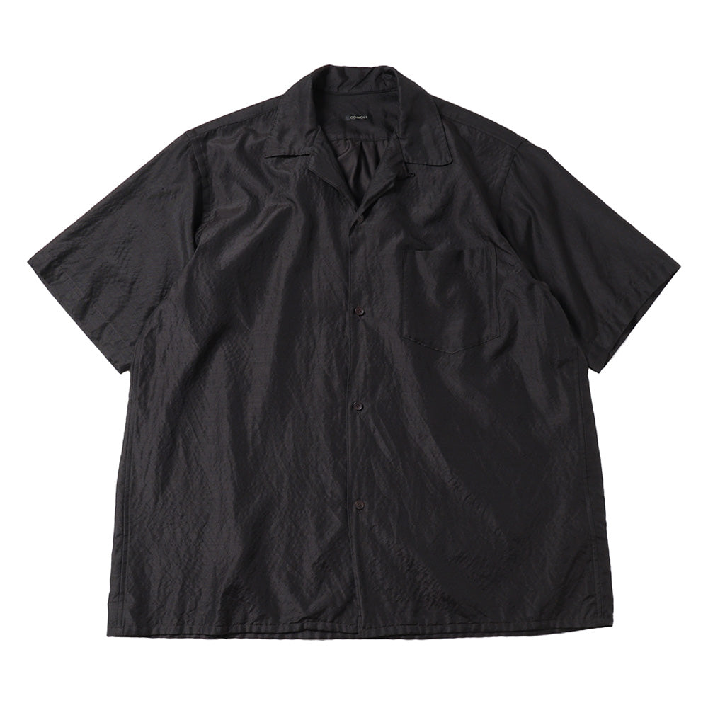 Wool silk short sleeve open collar shirt