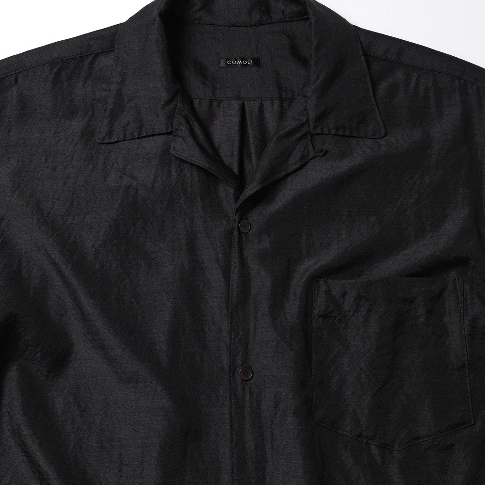 Wool silk short sleeve open collar shirt