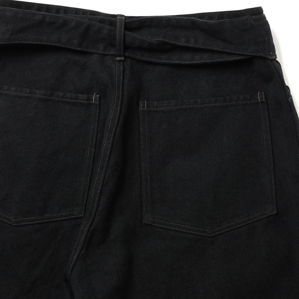 Black denim belted pants