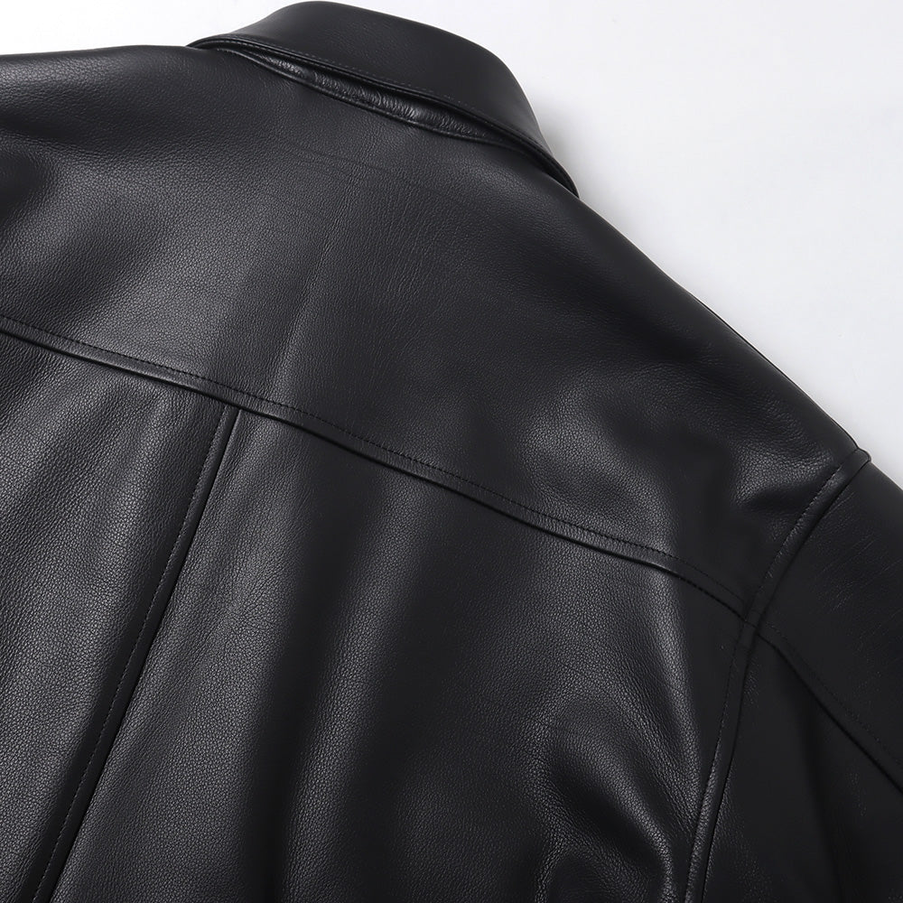 Calfskin short zip jacket