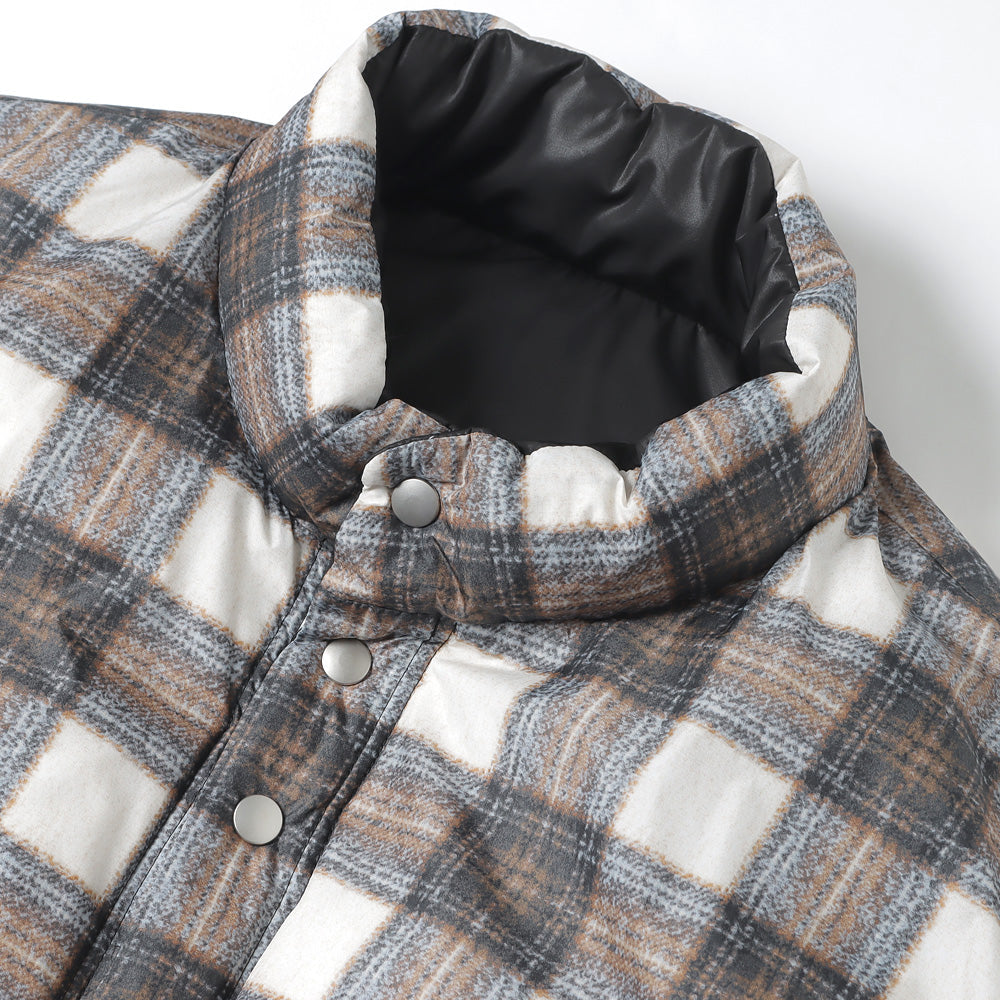 Check Nylon Reversible Down Jacket