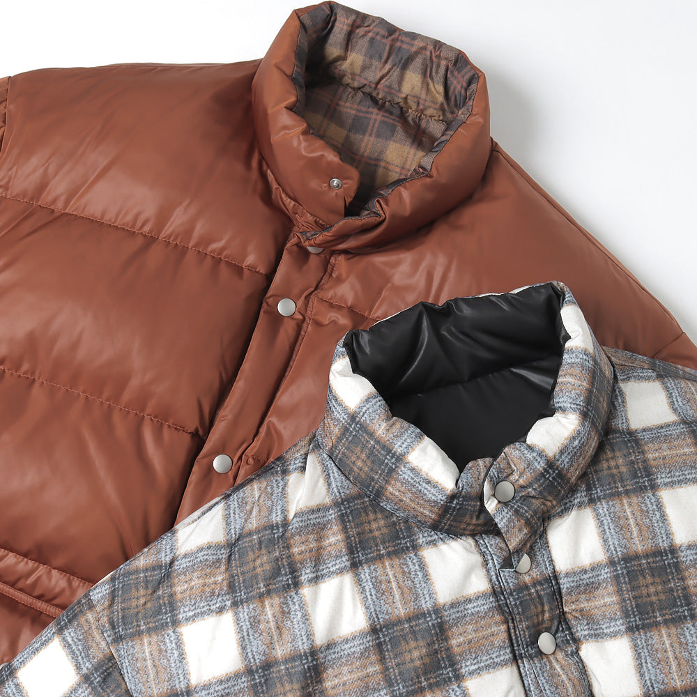 Check Nylon Reversible Down Jacket