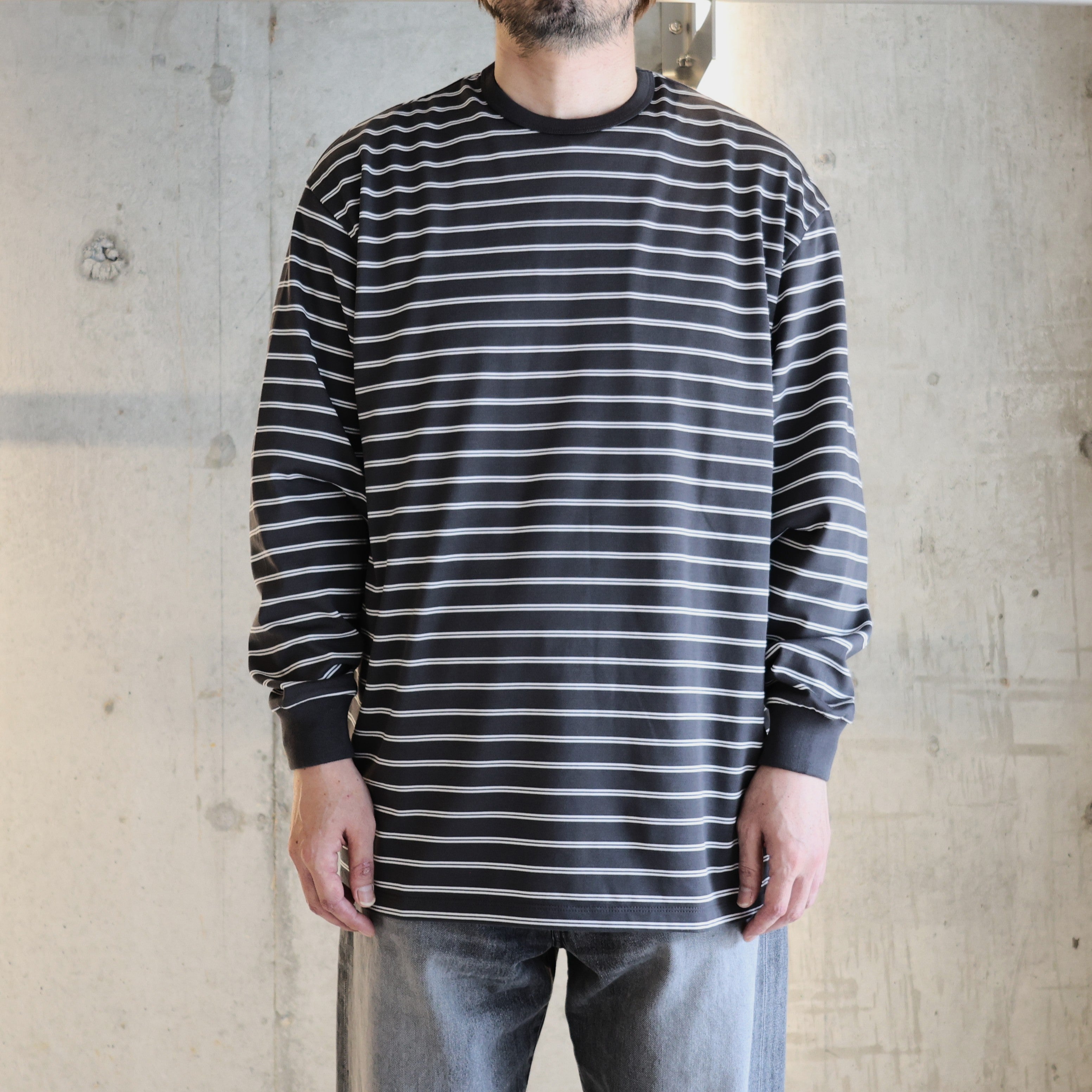 Graphpaper) Tri Spun Border L/S Tee (GU261-70121B) | Graphpaper