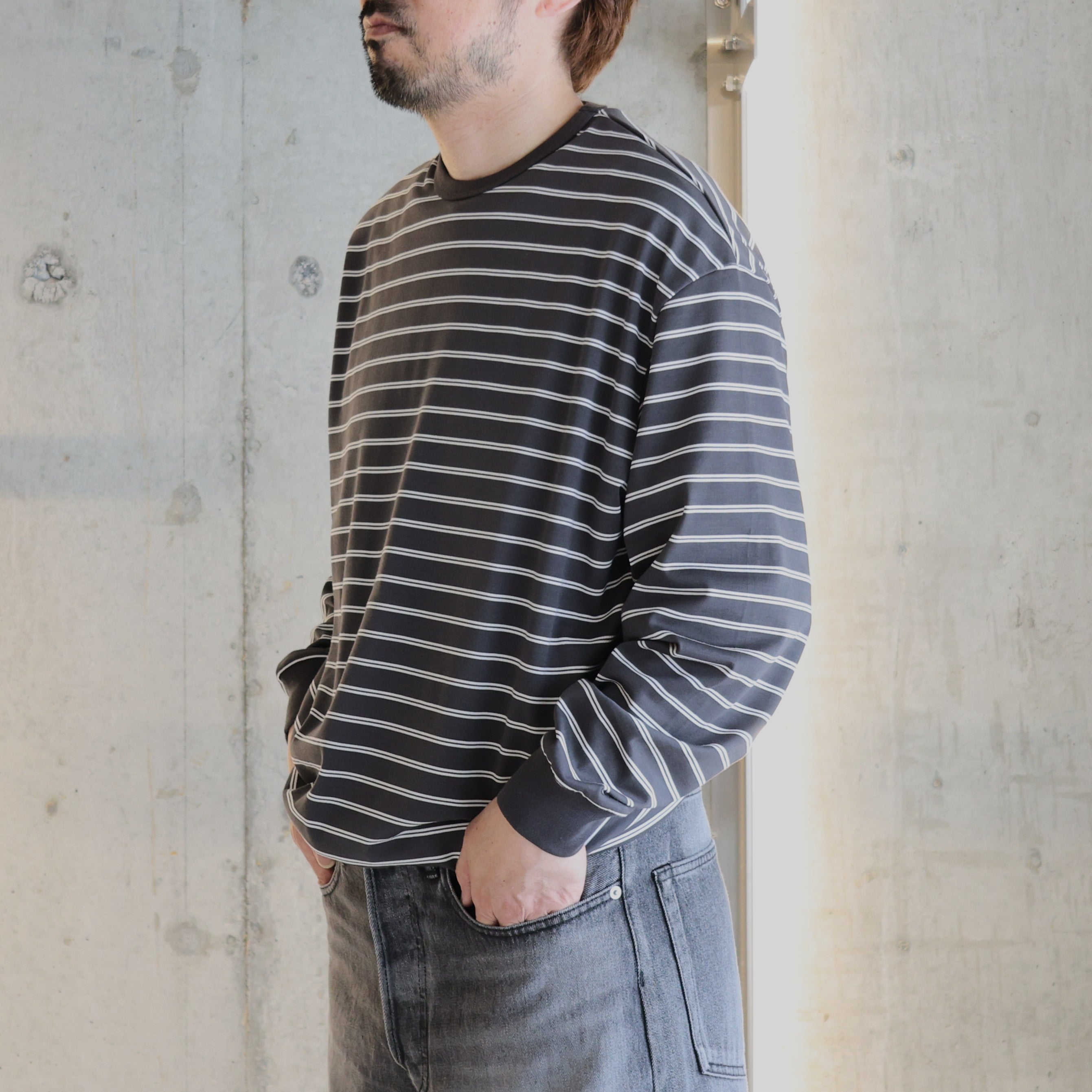 Graphpaper) Tri Spun Border L/S Tee (GU261-70121B) | Graphpaper