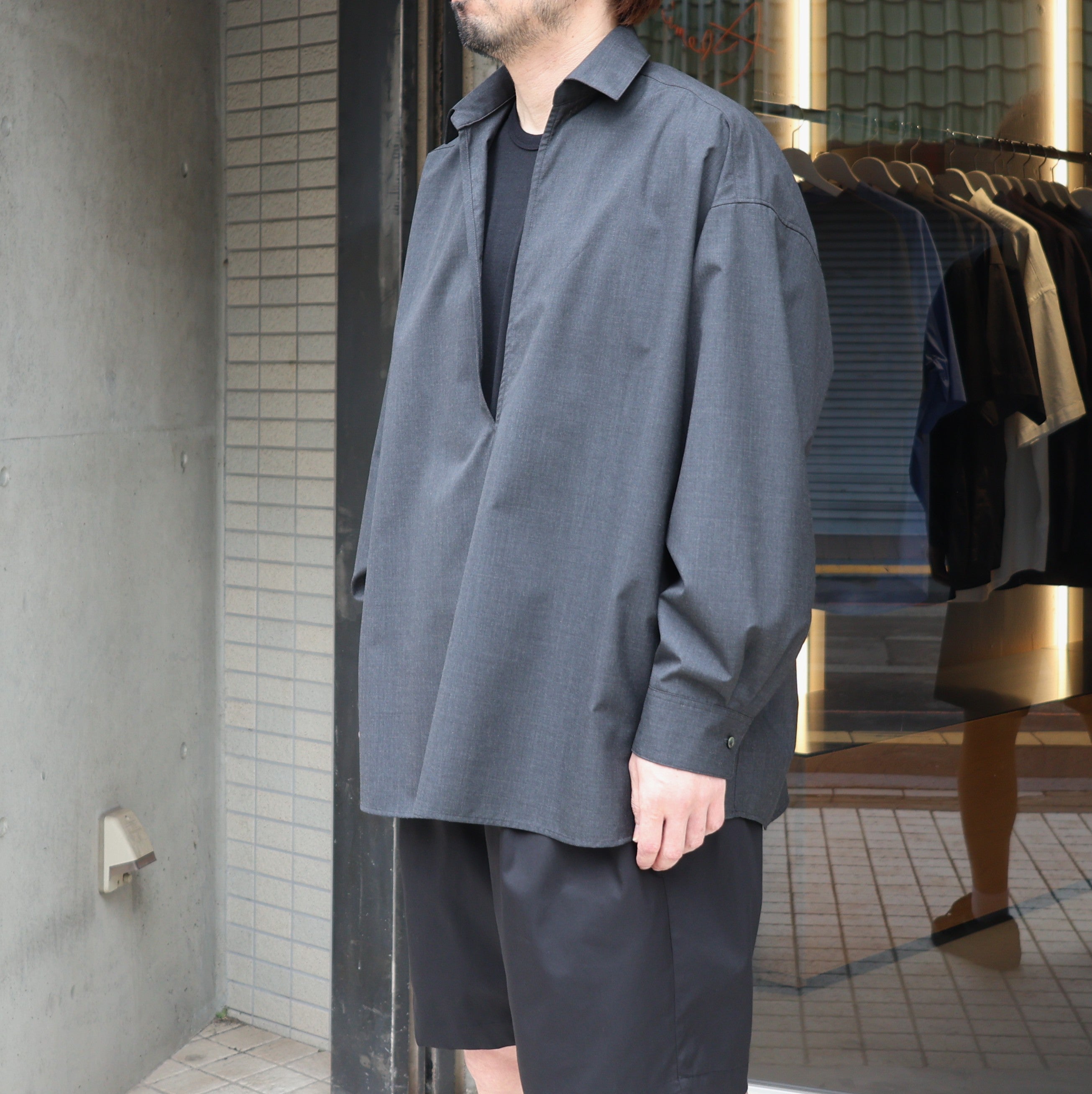 Graphpaper）Fine Wool Heather L/S Skipper Shirt (GU261-50320