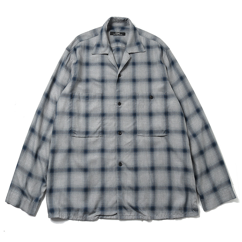 SHADOW CHECK OPEN COLLAR SHIRT